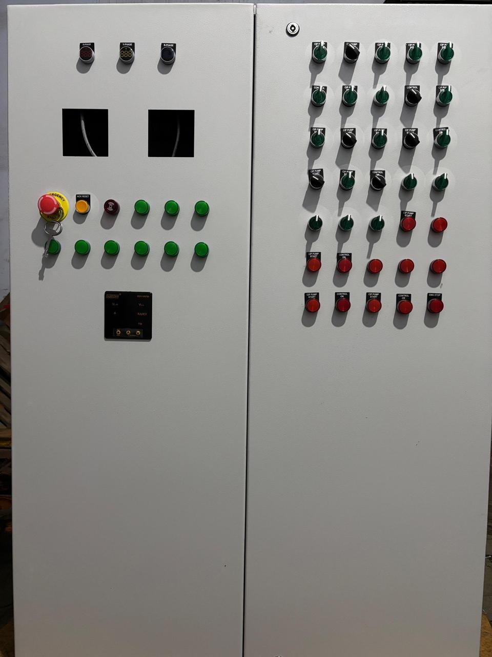 Panel front view with control switches and indicators